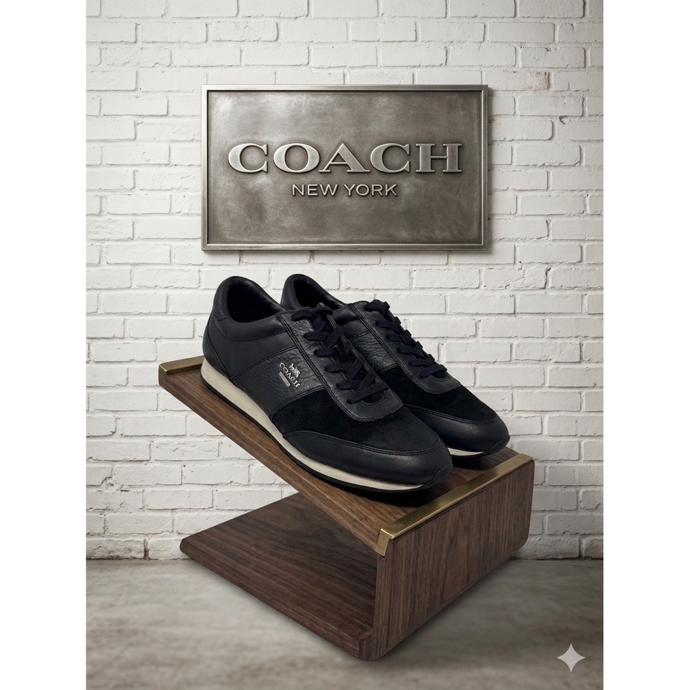 Coach Raylen Black Leather Suede Low Top Sneakers Shoes luxury Womens 11B EUR 41